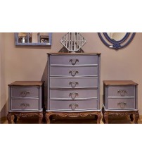 Masifart Barcelona Oymalı Şifonyer ve 2 Komodin Takımı