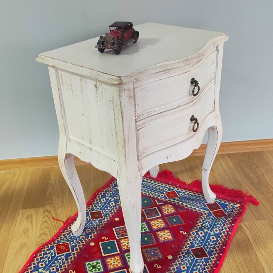 Masifart Paris Komodin Beyaz Eskitme Çekmeceli Telefonluk