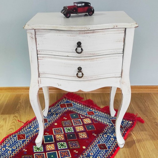 Masifart Paris Komodin Beyaz Eskitme Çekmeceli Telefonluk