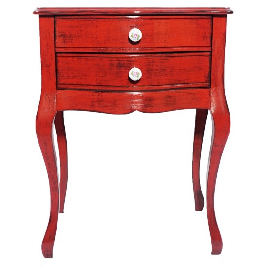 Masifart Paris Kırmızı Eskitme Komodin Çekmeceli Telefonluk