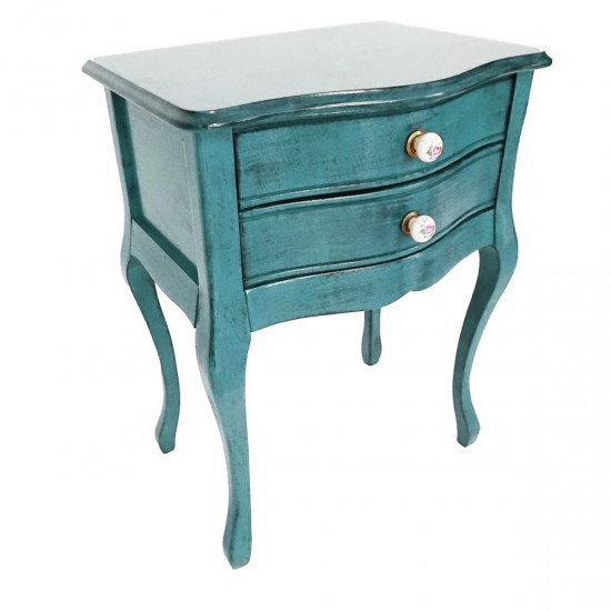 Masifart Paris Mavi Eskitme Komodin Çekmeceli Telefonluk