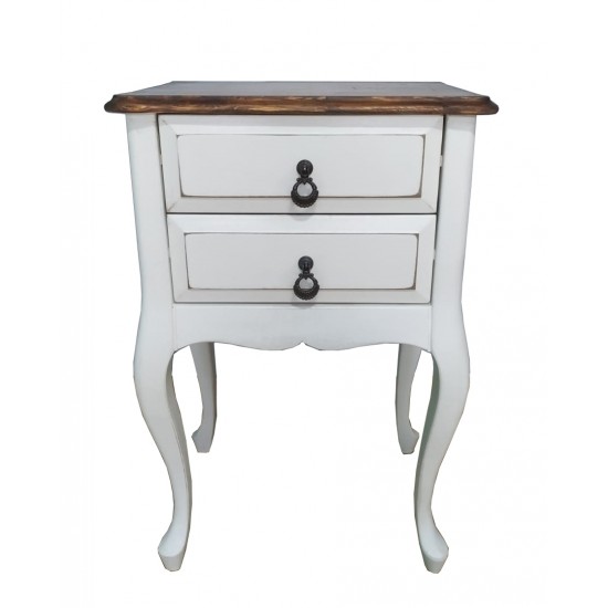 Masifart Pine komodin Çam Beyaz Eskitme Çekmeceli Telefonluk