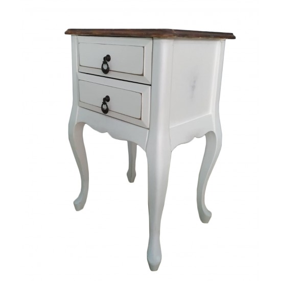 Masifart Pine komodin Çam Beyaz Eskitme Çekmeceli Telefonluk