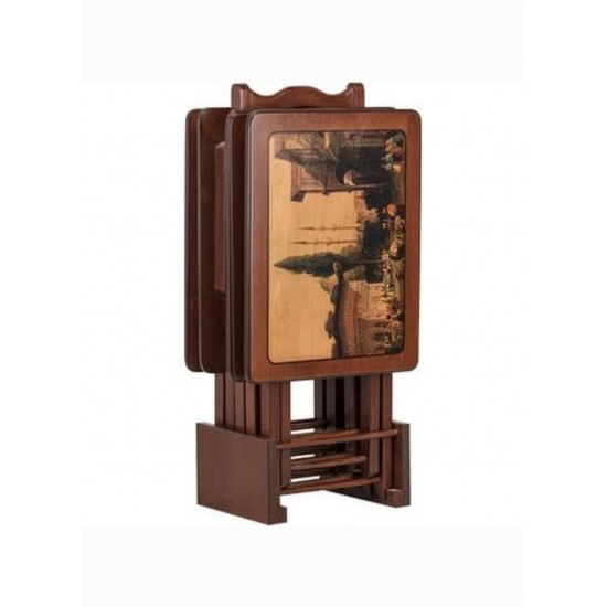 Masifart Çanta Zigon Sehpa Resimli Desenli 4`lü Ceviz