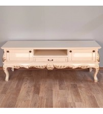 Masifart Nish 150 Cm Gül Tv Sehpası Tv Ünitesi Oymalı Beyaz Altın Varak