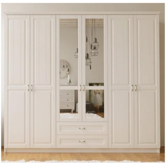 Beyaz Lake kapak Köşeli Aynalı Gardrop MTÜL