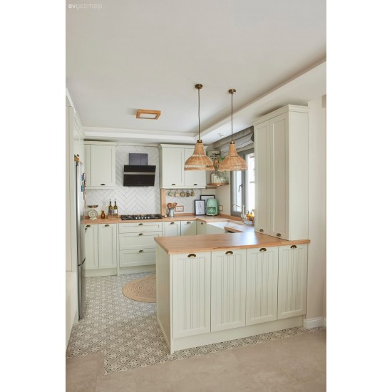 U Şekil Mat Lake Kırık Beyaz Mutfak Dolabı mtül