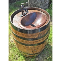 Masifart Şarap Fıçısından Bakır Lavabolu Dolap