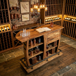 Masifart Mondavi Şarap Fıçısı Tablalı Mini Bar İkili Yarımay
