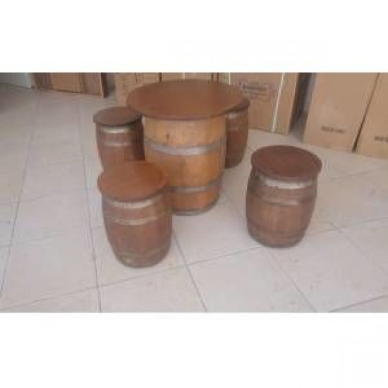 Masifart Meşe Tabure Takımı Fıçı Masa 