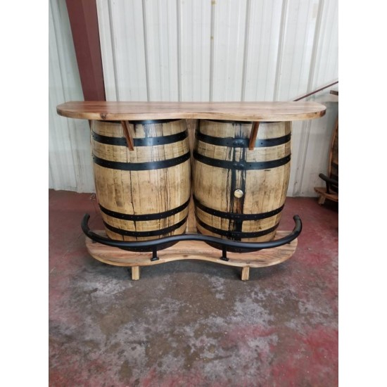 Masifart Şarap Fıçısı Tablalı Mini Bar İkili Yarımay