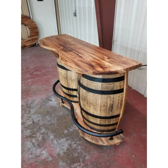 Masifart Şarap Fıçısı Tablalı Mini Bar İkili Yarımay