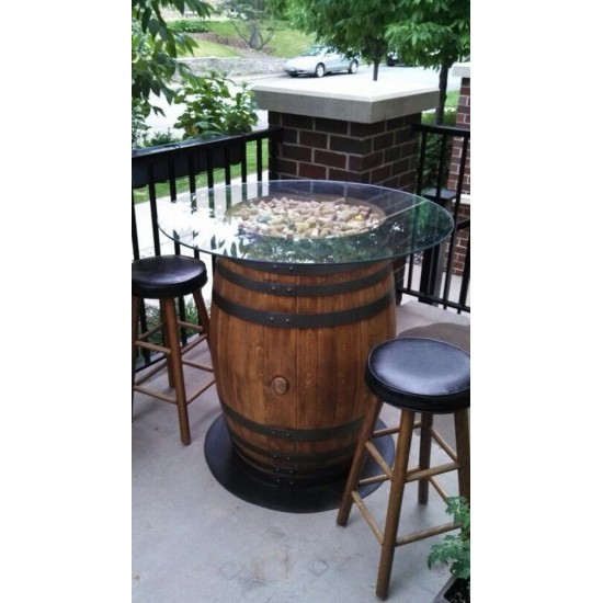 Masifart Şarap Fıçısı Cam Tablalı Açık Alan Masası