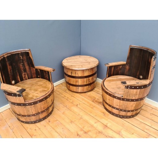 Masifart Şarap Fıçısı Çift Koltuklu Sehpalı Takım