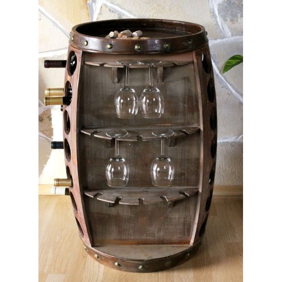 Masifart Şarap Fıçısı Kadehlikli Mini Bar