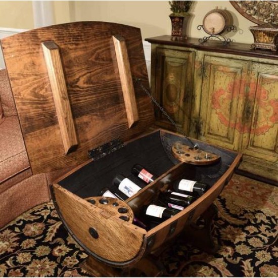 Masifart Şarap Fıçı Orta Sehpa Yatak Açılır Tablalı