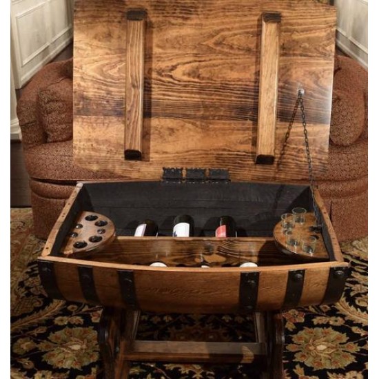 Masifart Şarap Fıçı Orta Sehpa Yatak Açılır Tablalı