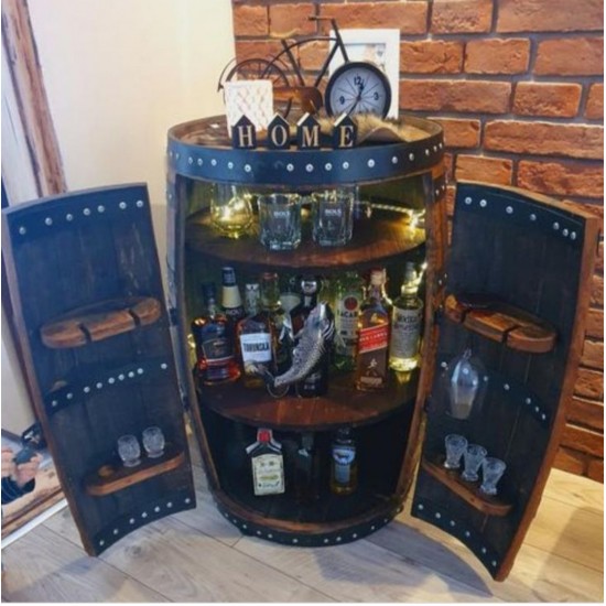 Masifart Şarap Fıçısı Tam Kapaklı Mini Bar 90 cm