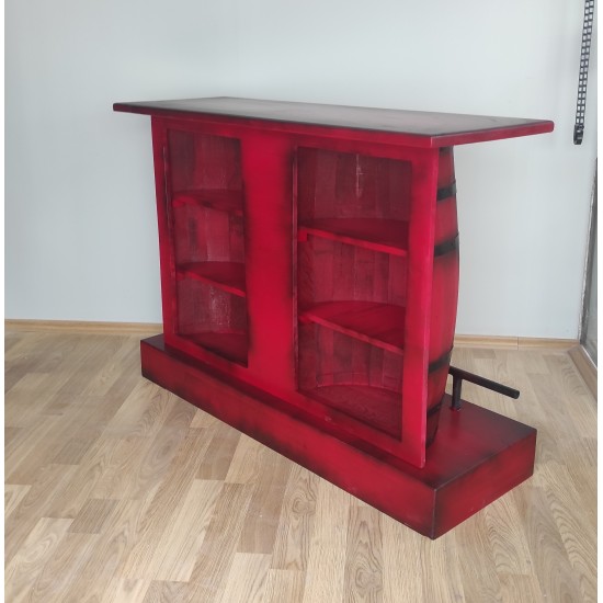 Masifart Şarap Fıçısı Dresuar Yarımay Tablalı kırmızı eskitme