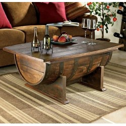 Masifart Fıçı Orta Sehpa Ceviz 110 cm Ahşap şarap Fıçısından