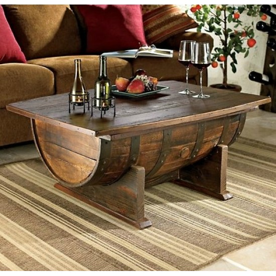 Masifart Fıçı Orta Sehpa Ceviz 110 cm Ahşap şarap Fıçısından