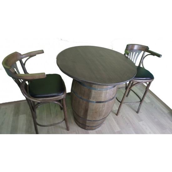 Masifart Tam boy Tablalı Kokteyl Masası Meşe Fıçıdan