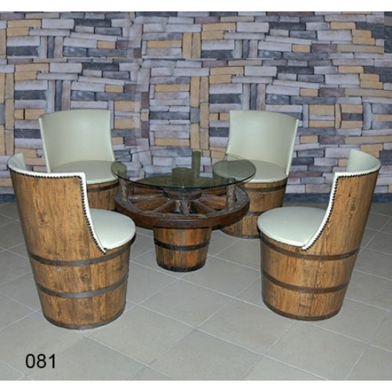 Masifart Fıçı Oturma Grubu Deri Döşeme