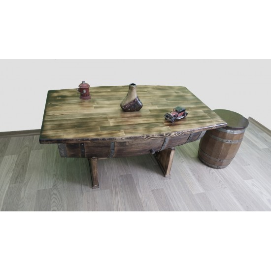 Masifart Fıçı Orta Sehpa Yakarak eskitme Amortisörlü