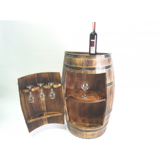 Masifart Yarımay Kapaklı Fıçı Mini Bar Yakarak eskitme