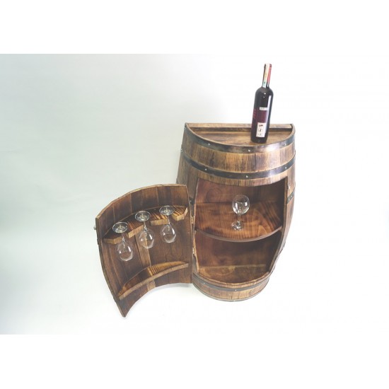 Masifart Yarımay Kapaklı Fıçı Mini Bar Yakarak eskitme