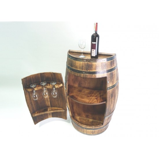 Masifart Yarımay Kapaklı Fıçı Mini Bar Yakarak eskitme