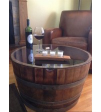 Masifart Şarap Fıçısı Yarım Camlı Yuvarlak Yan sehpa