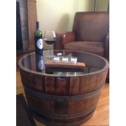 Masifart Şarap Fıçısı Yarım Camlı Yuvarlak Yan sehpa