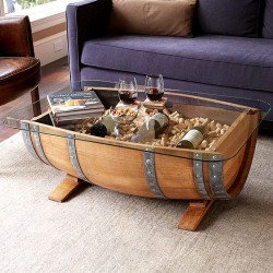 Masifart Şarap Fıçı Orta Sehpa 90 cm Cam Tablalı