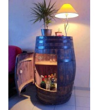 Masifart Şarap Fıçısı Kapaklı Dikey Şaraplık İç Aydınlatmalı