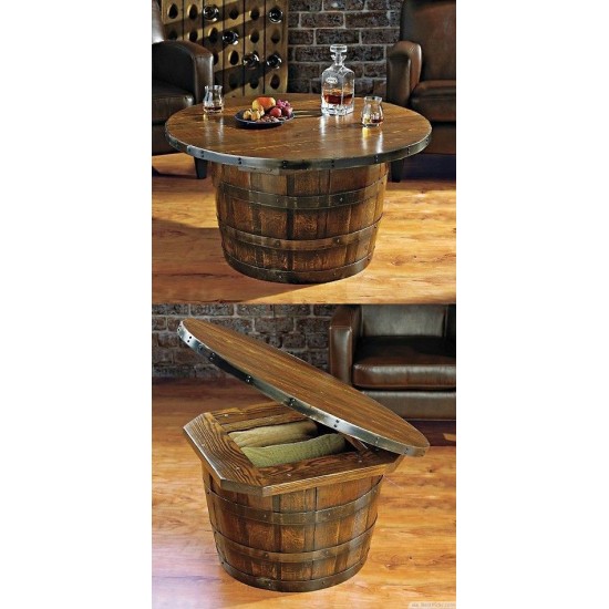 Masifart Şarap Fıçısı Açılan Tablalı Orta Sehpa