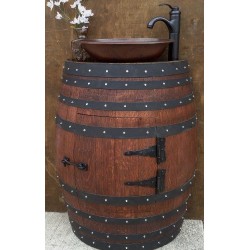 Masifart Şarap Fıçısı Stil Lavabolu Kapaklı Banyo Dolabı