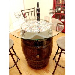 Masifart Şarap Fıçısı Camlı Dolaplı Dik Masa