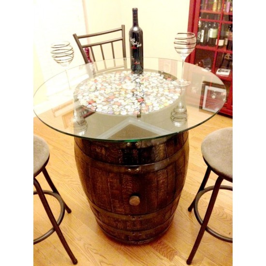 Masifart Şarap Fıçısı Camlı Dolaplı Dik Masa