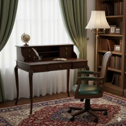 Masifart Brooke İpek Oymalı 110 cm Raflı Çalışma Masası 