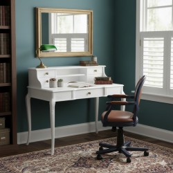 Masifart Brooke İpek Oymalı 110 cm Raflı Çalışma Masası 