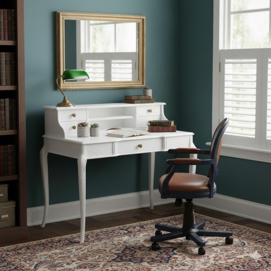 Masifart Brooke İpek Oymalı 110 cm Raflı Çalışma Masası 