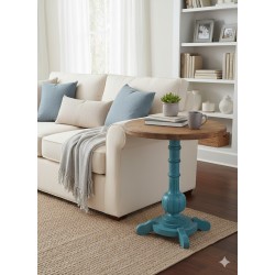 Masifart Lugano Fiskos Sehpa Tornalı Ayak Yan Sehpa Mavi Eskitme