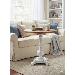 Masifart Lugano Fiskos Sehpa Tornalı Ayak Yan Sehpa Beyaz Eskitme