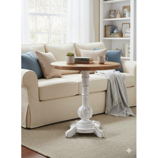 Masifart Lugano Fiskos Sehpa Tornalı Ayak Yan Sehpa Beyaz Eskitme