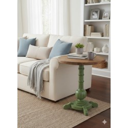 Masifart Lugano Fiskos Sehpa Tornalı Ayak Yan Sehpa Yeşil Eskitme