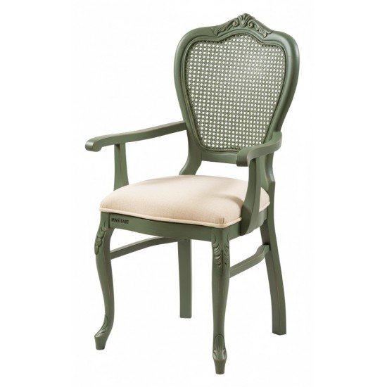 Masifart Flavus Hasırlı Ayak Oymalı Kollu Sandalye 