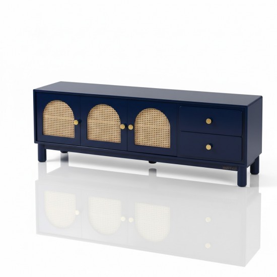 Masifart Barby Hasırlı 180 Lik Mostar Tv Ünitesi Cilasız Ham