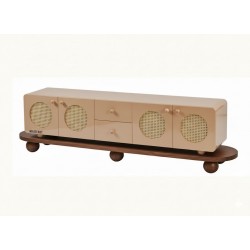 Masifart Culina Hasırlı Çekmeceli Yuvarlak Tv Ünitesi Cilasız Ham