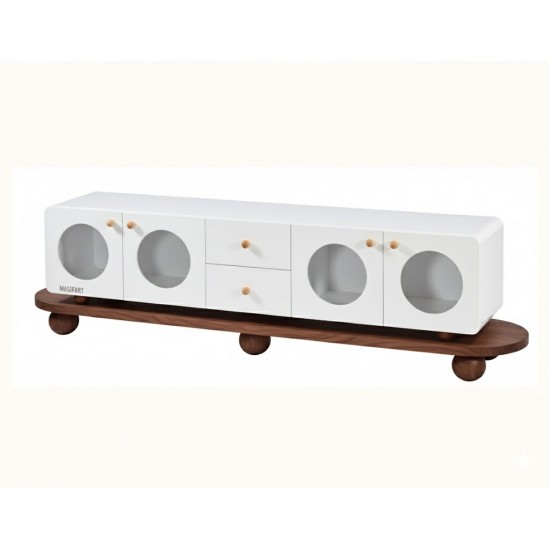 Masifart Cepa Çekmeceli Yuvarlak Tv Ünitesi Cilasız Ham